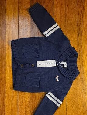 NWT Janie and Jack Navy Cardigan with White Stripe Sleeves 6-9m